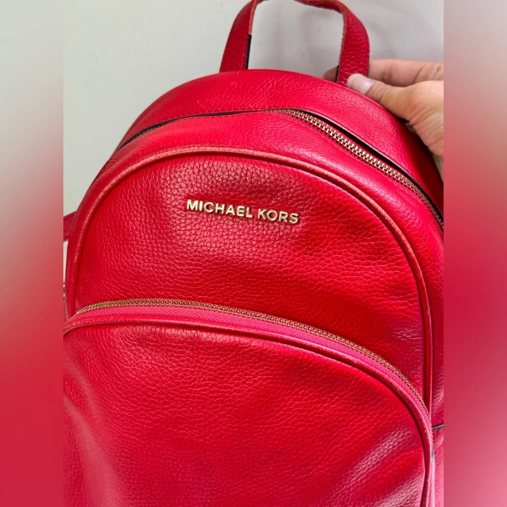 Michael Kors Backpack Abbey Medium Bag Red Pebbled Leather
